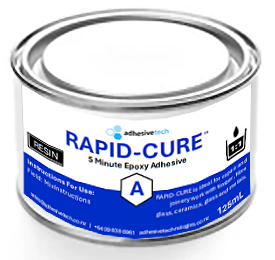 Two-part epoxy resin adhesive Part A can, blue label and silver lid